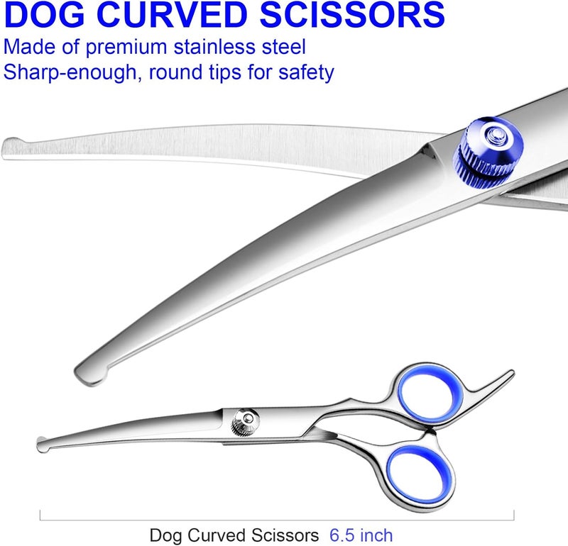 FAIGEO Professional Dog Grooming Scissors Kit, Titanium Coated Dog Scissors for Grooming, Grooming Shears Kit - Thinning, Curved Scissors and Comb for Dog Cat Pet (Blue 4 in 1) - Image 3